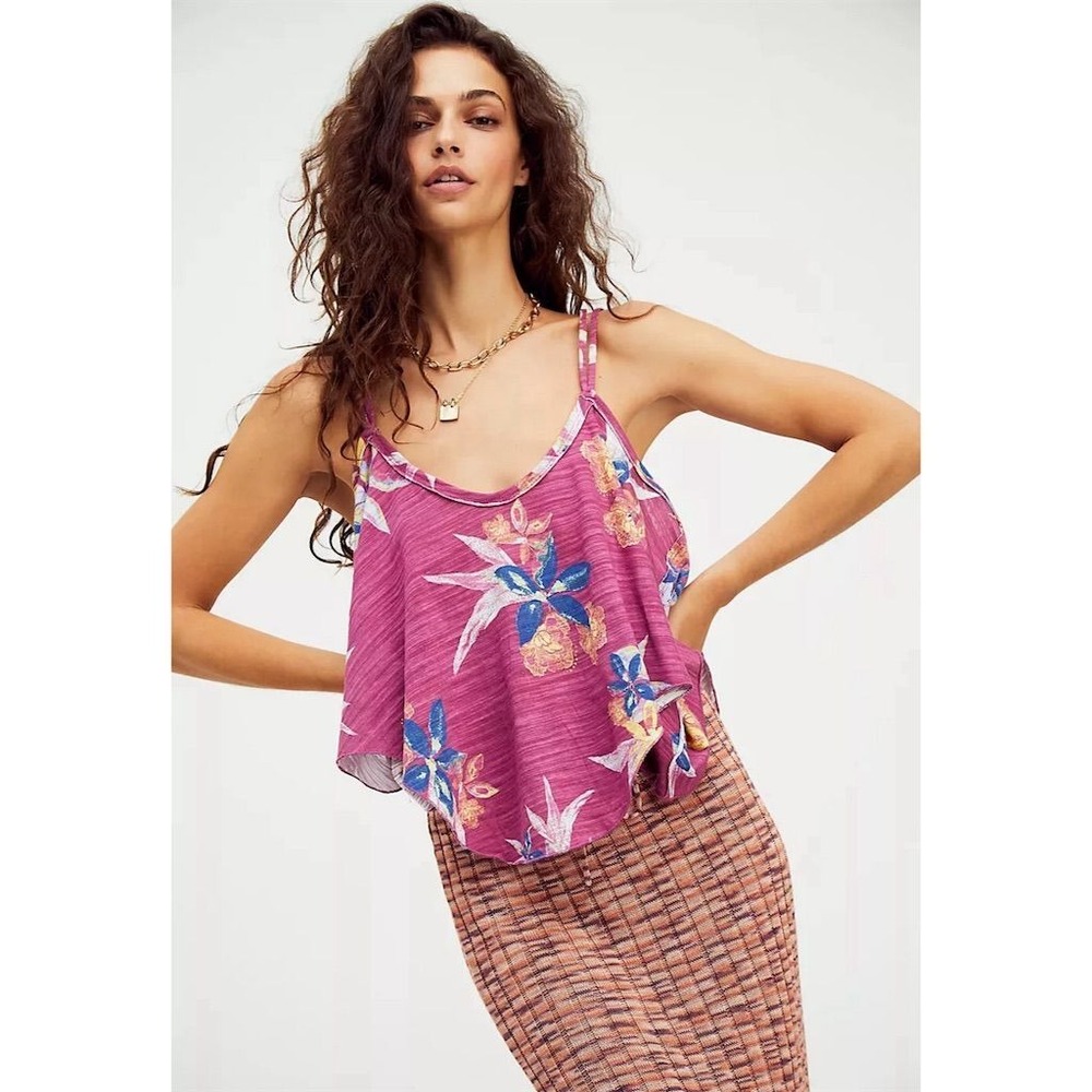 Free People We Are The Free Hey Girl Floral‎ V-Neck Tank Top Size L NWT